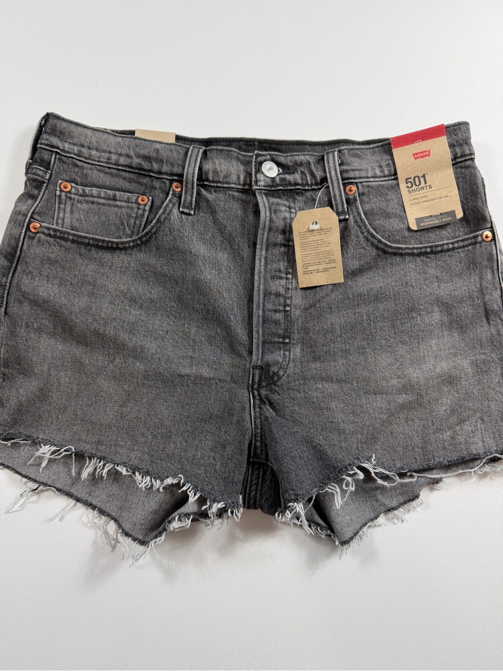 Levi’s 501 High Rise Cutoff Shorts Black Wash Button Fly Raw Hem W31 NWT